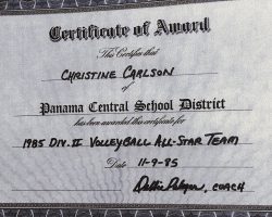 Chris Carlson, Division 2 volleyball All-Star. 1985. Chris Carlson, Division 2 volleyball All-Star. 1985.