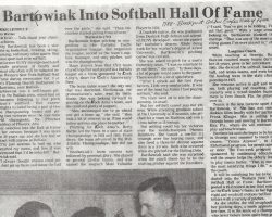 Bartowiak Into Softball Hall Of Fame. 1987.