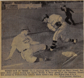 Harry Rissel is tagged out at Jamestown Municipal Stadium game circa 1949.