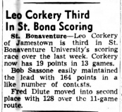 Leo Corkery Third In St. Bona Scoring. February 2, 1951.