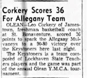 Corkery Scores 36 For Alle gany Team. March 22, 1956.
