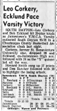 Leo Corkery, Ecklund Pace Varsity Victory.  December 6, 1956.