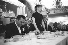Temple Hesed Abraham Sports Night, Monday, February 6, 1956, Jim McCusker, far right, seated next to Jackie Robinson, listens to Jamestown native, Lucille Ball, address the crowd. Her husband, Desi Arnaz, is on far left.