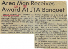 Area Man Receives Award At JTA Banquet. June 2, 1981.