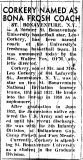 Corkery Named As Bona Frosh Coach. October 4, 1955.