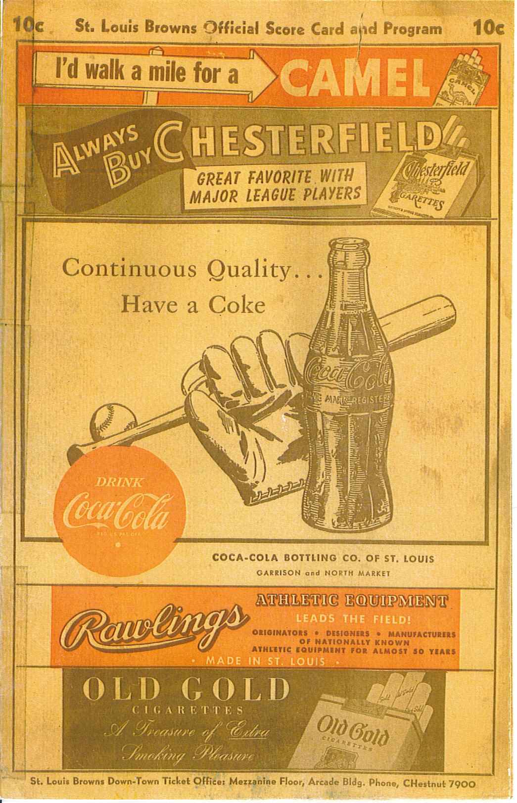 1947 St. Louis Browns score card page 1