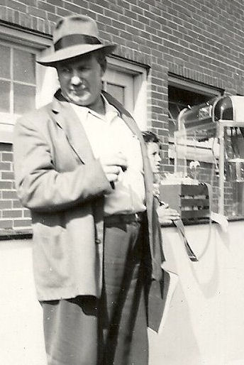 Frank Hyde stands in the concourse at Municipal Stadium in 1949.