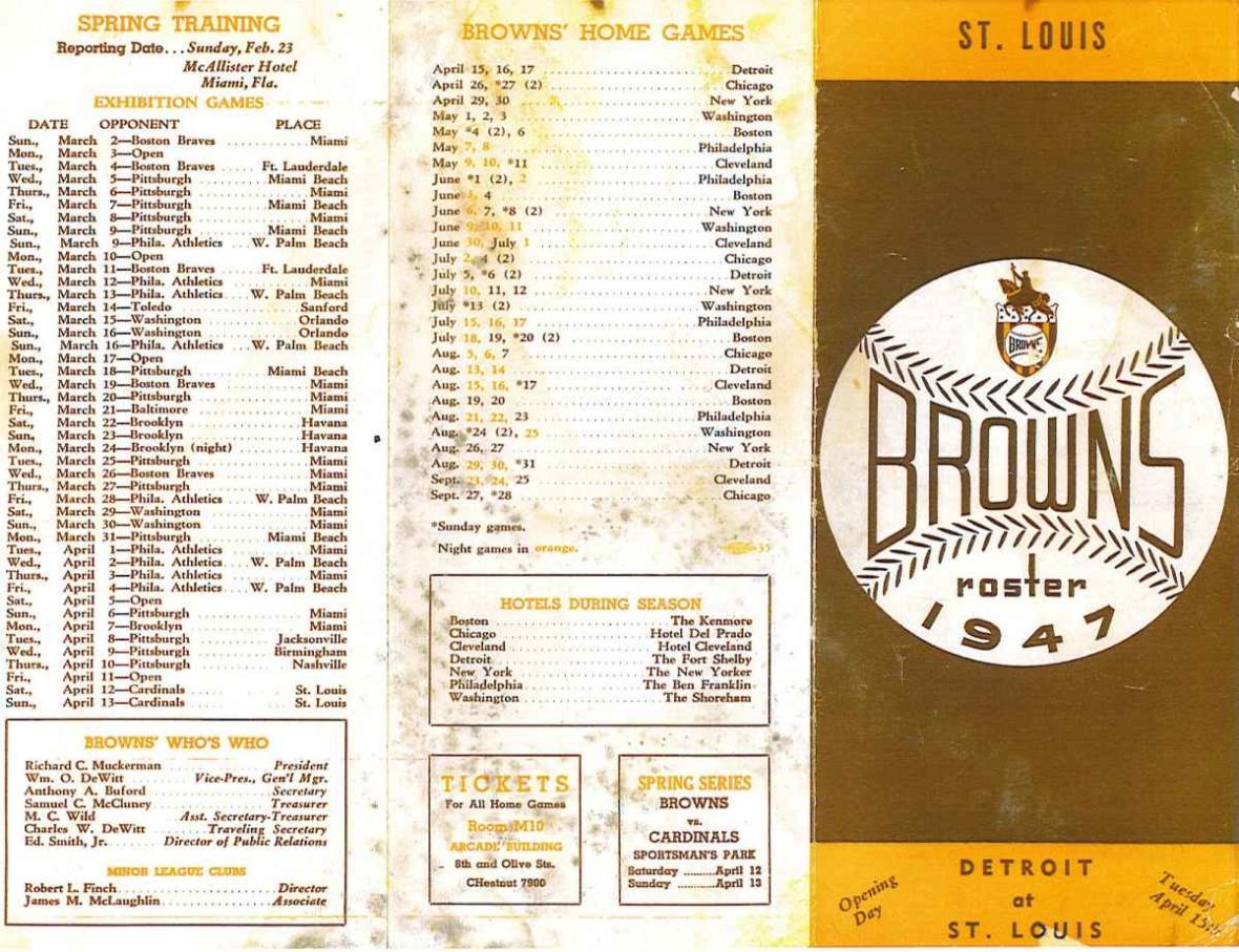 St. Louis Browns baseball team1947 roster sheet