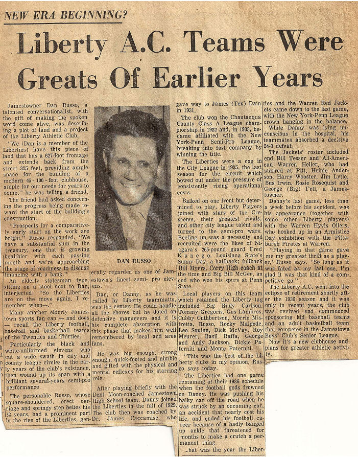 Newspaper article, date unknow, headlined "Liberty A.C Teams Were Greats Of Earlier Years"
