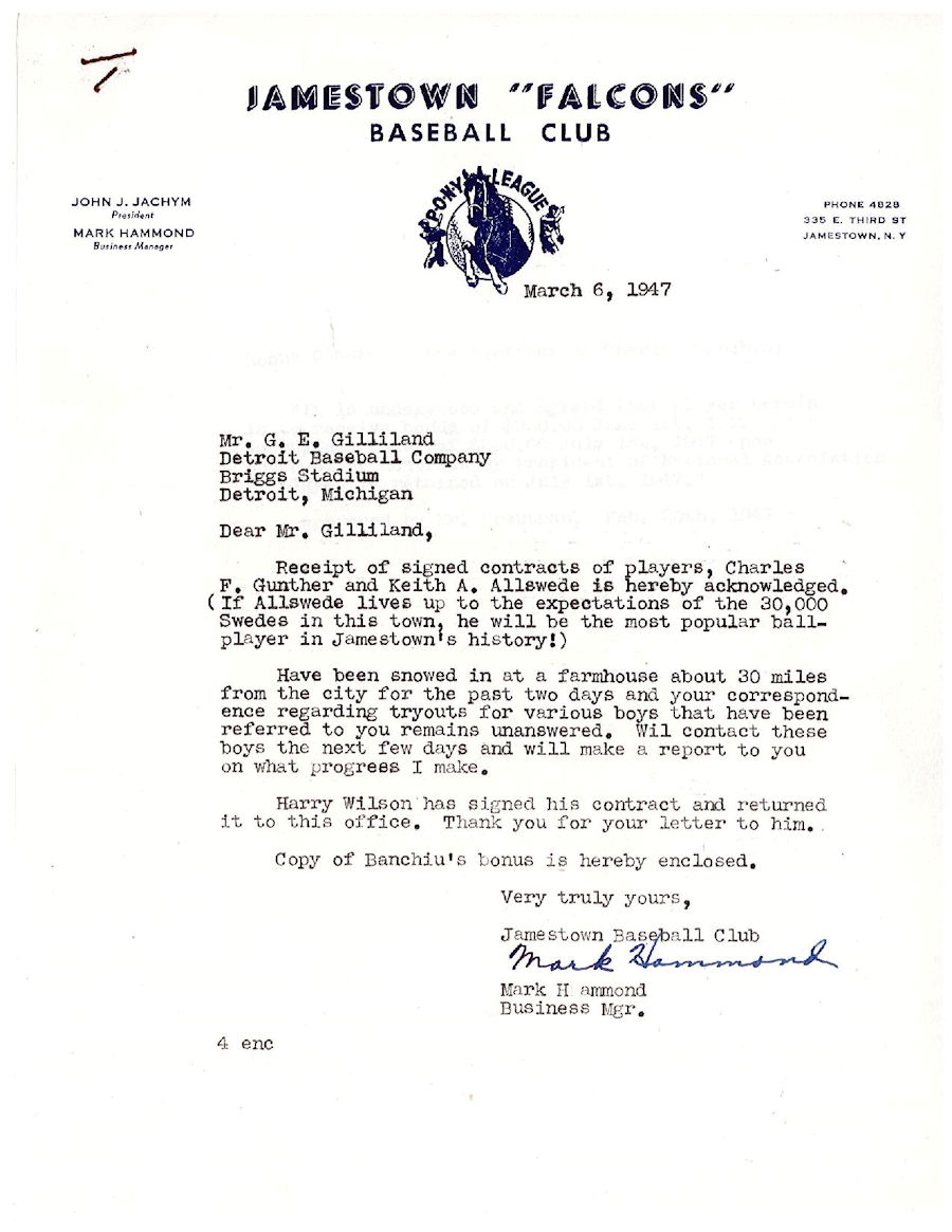 Jamestown Falcons correspondence