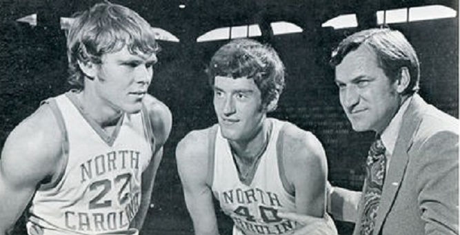 Jamestown native Donn Johnston, center, is seen with teammate George Karl (22) and North Carolina coach Dean Smith.