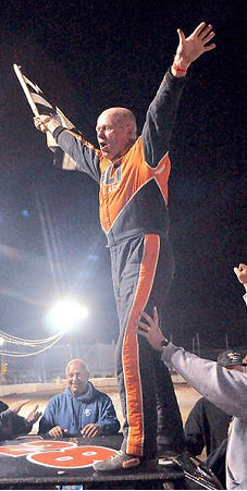 Dick Barton celebrates his victory.