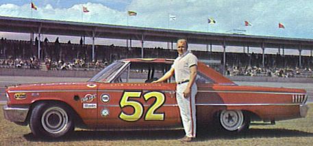 Cale Yarborough by Buesink's 1963 Grand National Ford. Rene Charland wrecked this car at Daytona.