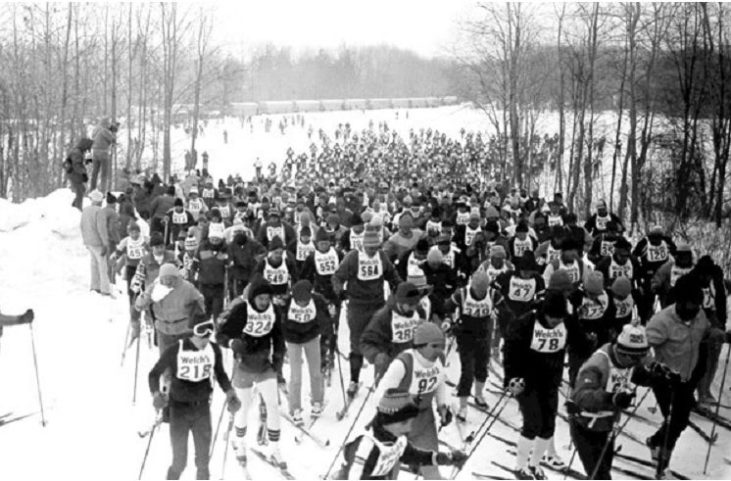Skiers taking part in the 1982 Chautauqua Ski Marathon.