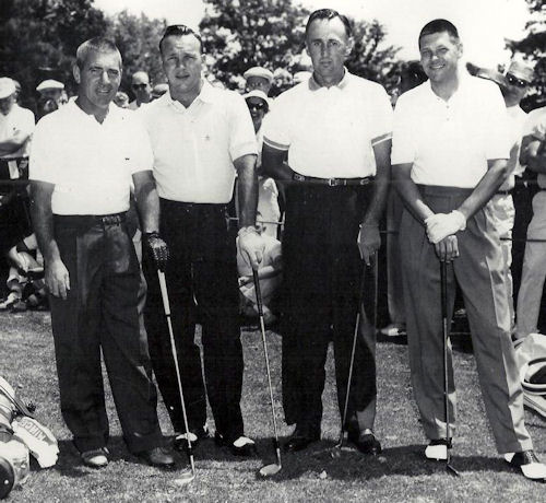 From left, Moon Brook Country Club pro Toby Lyons, Arnold Palmer, Art Wall Jr. and Moon Brook club champion Ben Bishop. 