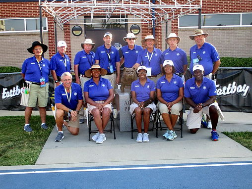 Tom Priester is pictured with the other officials at this year’s New York State Public High School Athletic Association Track & Field Championships.