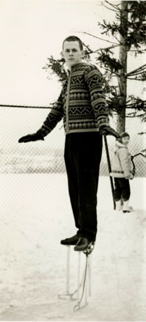 Dave Videll on stilt skates.