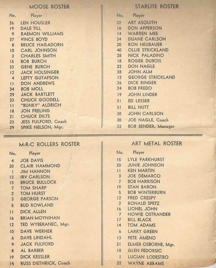 1958 Intercity Baseball League rosters