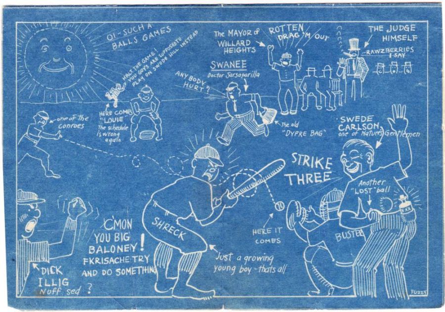 1927 Jamestown Baseball Association banquet program cartoon