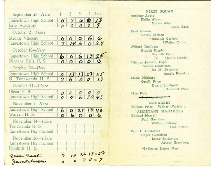 1931 JHS Football schedule inside