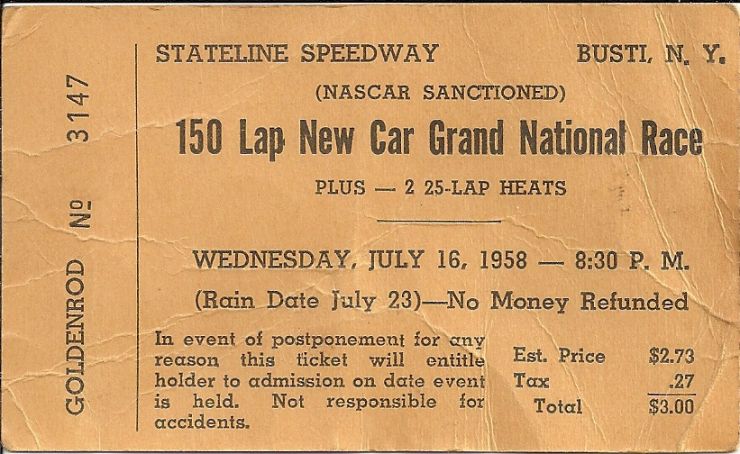 Ticket to NASCAR race held at Stateline Speedway
