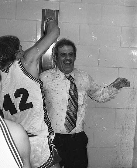 Joe Piscopo gets a celebratory shower.