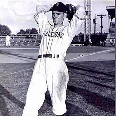 Ted Wyberanec Sr. is pictured winding up.