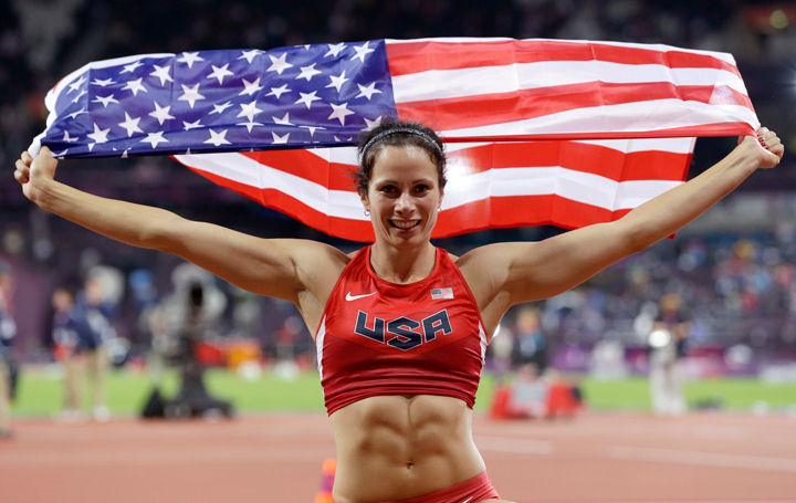 Jenn Suhr after winning the gold in pole vaulting in 2012.