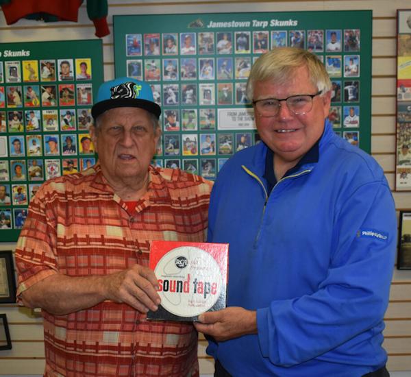 Bob Hopper, left, and Greg Peterson of Lakewood show off one of the reel-to-reel boxes.