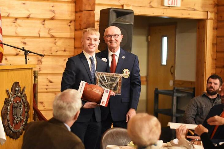 Clymer/Sherman/Panama's Bryce Hinsdale is honored by Randy Anderson.