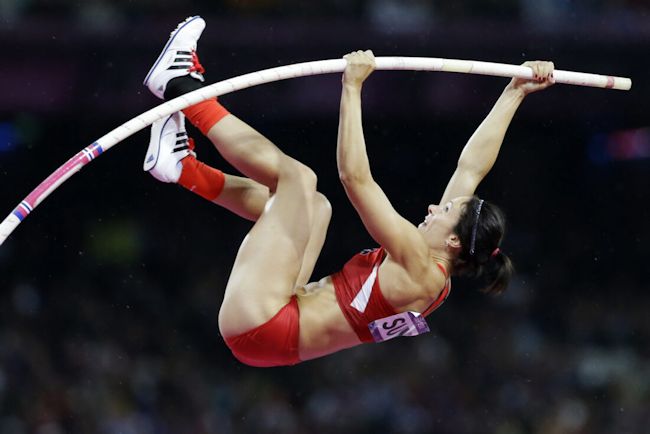 enn Suhr vaults at the 2012 Summer Olympics.