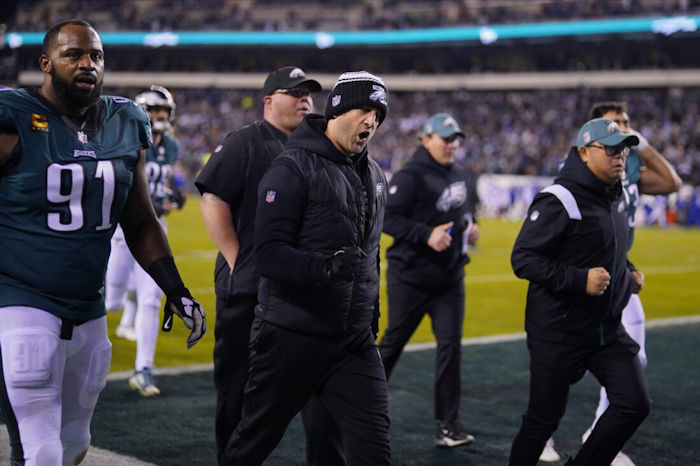 Philadelphia Eagles head coach Nick Sirianni reacts.