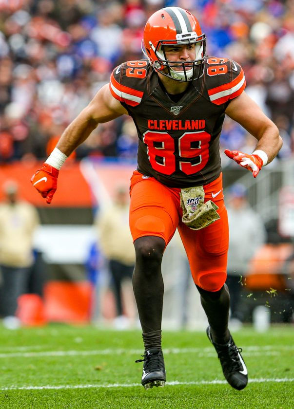 Stephen Carlson looks to make a block against the Buffalo Bills.
