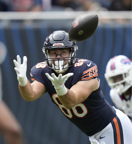 Stephen Carlson, pictured playing with the Chicago Bears, has been named Jamestown High School’s commencement speaker.