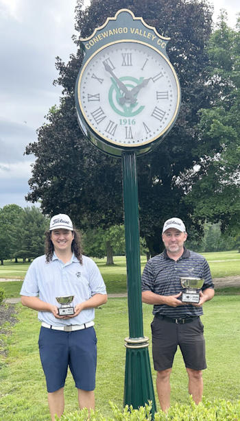 Nolan Swanson, right, and Casey Vincent finished one-two at the 36th annual Jim Riggs Memorial Champions on Sunday at Conewango Valley Country Club in Warren, Pa.