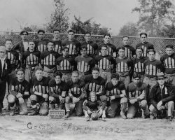 1932 Liberty Athletic Club.
Players in Top Row: J. Welch, S. Mole, unknown, Busty Armeli, Phil Cammarata, Dicky Paterniti, Joe Crucilla, Basil Raffa.
Players in Middle Row: unknown, R. McVeigh, Bob Tabone, Jack Vaccaro, J. Russo, Russ Conti, R. Fiorella,
Leo Squinn, J. Angelo, J. Basile, B. Kerr.
Bottom row: John Patterniti (glasses), Tex Dain (coach), Jim DeJoy, C. Sardi, Carmen Galati, Roccie Malpede, S. Sardi, Dan Russo,
Morrie Mistretta
, Dr. Jim Caccamise. 1932 Liberty Athletic Club