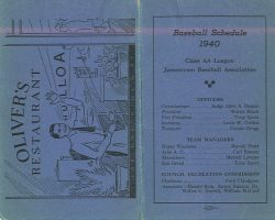 1940 Jamestown Baseball Association schedule cover 1940 Jamestown Baseball Assn (front)