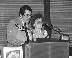 Nelson Turnell's widow, Marcella, accepts his 1982 CSHOF induction from emcee Tom Eakin. Nelson Turnell's widow, Marcella, accepts his 1982 CSHOF induction from emcee Tom Eakin.