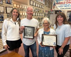 Blaisdell family at the CSHOF, May 2026.
Left to right:
Tierney Ashford (great-granddaughter),
Chad Smith (grandson),
Susan Scriven (granddaughter),
Danica Magnuson (great-granddaughter). Blaisdell family at the CSHOF, May 2026.