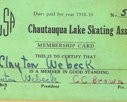 1938-39 Chautauqua Lake Skating Association membership card CLSA 1938-39
