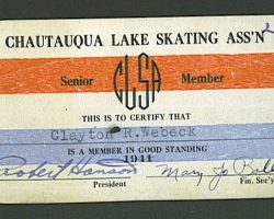 1944 Chautauqua Lake Skating Association membership card CLSA card 1944