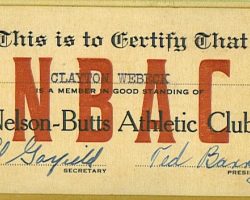 Nelson-Butts Athletic Club membership card Nelson-Butts AC