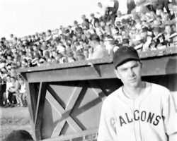 Charlie Pitt and Lyle Parkhurst (standing) Jamestown Falcons at Municipal Stadium 1942.