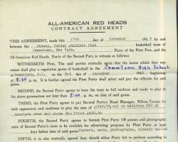 1945 Red Heads basketball contract Red Heads (2)