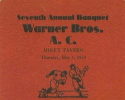 1939 Warner Brothers Athletic Club banquet menu WBAC banquet 5-4-39