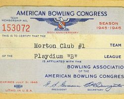 1945 American Bowling Congress membership card bowling card 1945