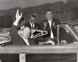 Johnny Newman Night at College Stadium, August 10, 1964. Behind the car, left to right, former Falcons John O'Neil, Duane Shaffer, Dick Schmidt. 1964 John Newman
