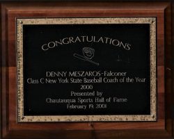 Chautauqua Sport Hall of Fame achievement award for winning 2000 Class C Baseball championship. February 19, 2001. Chautauqua Sport Hall of Fame achievement award for winning 2000 Class C Baseball championship. February 19, 2001.