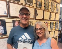 Tim and Leslie (Meszaros) Berg, daughter of Denny Meszaros, visited the CSHOF on July 12, 2024. Tim and Leslie (Meszaros) Berg.