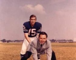 Van Miller hikes the football to Buffalo Bills quarterback Jack Kemp. Van Miller hikes the football to Buffalo Bills quarterback Jack Kemp.